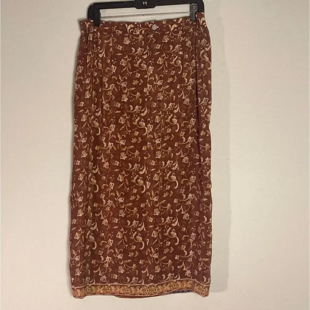 Vintage Silk Skirt Set Floral Blouse & Midi Jennifer Moore 90s ~ Sz 12/14 fits 8 - Picture 6 of 11